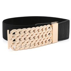 Women's Fashion Black Faux Leather Hollow Out Metal Elastic Waist Belt N16939