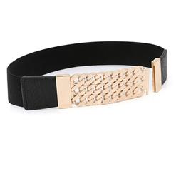 Women's Fashion Black Faux Leather Hollow Out Metal Elastic Waist Belt N16939