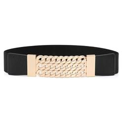 Women's Fashion Black Faux Leather Hollow Out Metal Elastic Waist Belt N16939