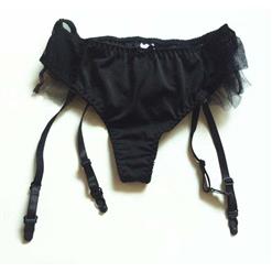 Sexy Black Stretch Satin Panties with Garters PT10583