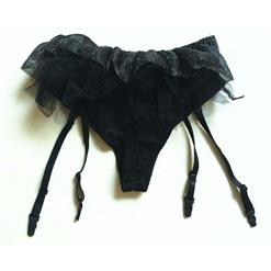 Sexy Black Stretch Satin Panties with Garters PT10583