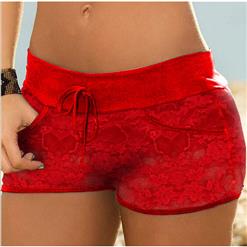 Sexy Red Shorts Plus Size, High Waist Panty for Women, Red Lace Plus Size Panty, Lace High Waist Panty, Sexy See-through Underwear, #PT16439