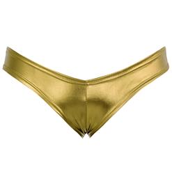 Sexy Gold Faux Leather Night Club Panties PT16478