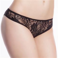 Sexy Black Open Crotch Floral Lace Plus Size Panty PT17504