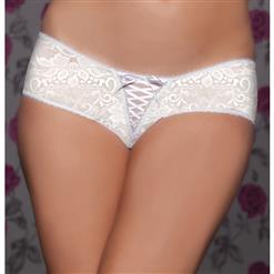 Sexy White Crotchless Lace-up Floral Lace Plus Size Panty PT17528