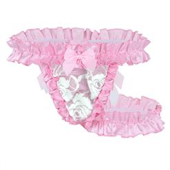 Sexy Ruffle Trim Flirty Elastic Low Waist G-string with Garter Underwear PT19319