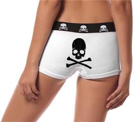 White Stretch Cotton Skull Bones Ladies Panties PT9644