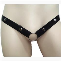 Sexy Black Faux Leather O-ring Rivet G-string Crotchless Underwear Thong PT17611