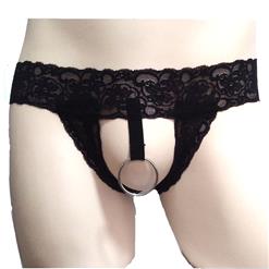 Sexy Underwear Black Elastic Wide Lace G-string Crotchless Thong PT17608