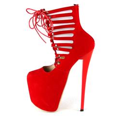 Exclusive Red Hollow Out Lace-up Super High Heel Boots SWB20285