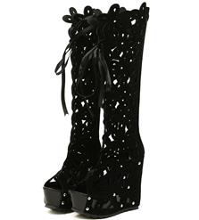 Hollow Out Knee-High Heel Boots SWB80042