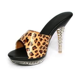 Mid Heel Mules, Leopard Print Slip-on Mules, Leopard Print High Heel, #SWH11036