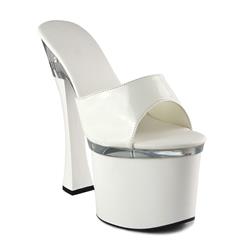 Thick Heeled Slip-on Mules, White Platform High Heels, Catwalk High-Heeled Shoes, #SWH11076
