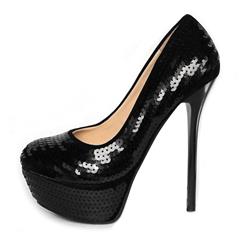 Black Sequin Court Shoes SWS12025