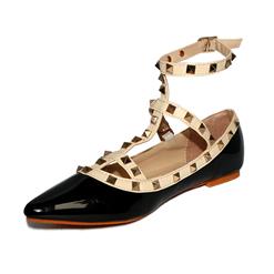Openwork Design Flat Shoes, Studded Spike Flat Shoes, T-Strap Rivets Pointed Toe Shoes, #SWS12129