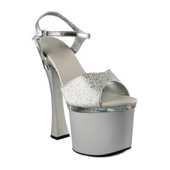Stage Performance Sandals, Silvery Sequins Sandals, Chunky High Heel Sandals, #SWS20067