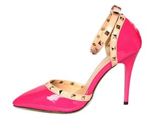 Noble Elegant Hot-Pink Rivets Ankle Wrap Pointed Toe High Heels SWS20330