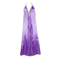 Sexy Romantic Purple See-through Sleep Gown Halter Lingerie W1158