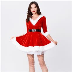 Xmas Costume, Sexy Red Christmas Costume, Women's Santa Velvet Dress Costume, Miss Santa's Costume, Lovable Red Santa Baby Velvet Holiday Dress, #XT10