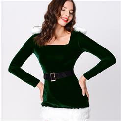Sexy Green Velvet Elf Beauty Christmas Costume Set XT10920