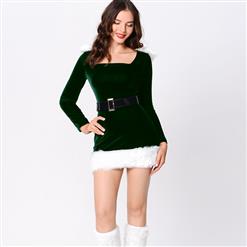 Sexy Green Velvet Elf Beauty Christmas Costume Set XT10920