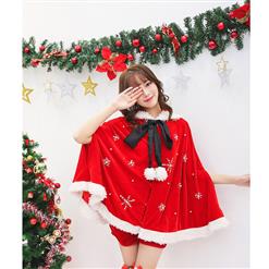 Cute Christmas Costume, Santa's Hooded Cape Cloak, Santa's Cloak Tops, Red Christmas Costume for Women, #XT15259