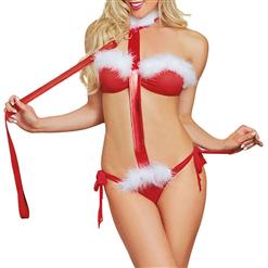 Sexy Bundled Three-Point Lingerie Set, Sexy Red Halter Bundled Lingerie Set, Christmas Women Prisoner Cosplay Costume, Valentine's Day Sexy Lingerie Set, Bra Top and Panty Set, #XT16609