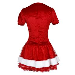 Sexy Santa Girls Red Swetheart Neckline Puff Sleeves Mini Multilayer Dress Christmas Costume XT18369