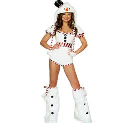 Sexy Girls White Snowmen Square Neckline Christmas Costume with Legs Set and Hat XT18371