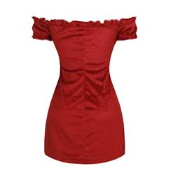 Women's Sexy Santa Girl Red Off-shoulder Ruffles Mini Dress Christmas Costume XT18374