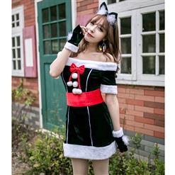 Sexy Christmas Costume, Green Velet Christmas Costume, Christmas Costume for Women, Cute Christmas Skirt, Miss Santa's Christmas Costume, Sexy Wild Cat Cosplay Set, #XT18562