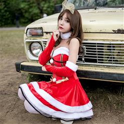 4pcs Women's Sexy Santa Girl Strapless High Waist Mini Dress Christmas Costume XT18563