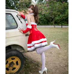 4pcs Women's Sexy Santa Girl Strapless High Waist Mini Dress Christmas Costume XT18563