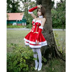 4pcs Women's Sexy Santa Girl Strapless High Waist Mini Dress Christmas Costume XT18563