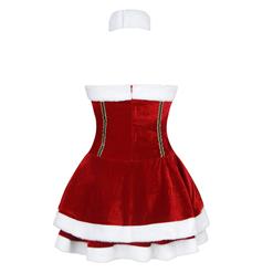 4pcs Women's Sexy Santa Girl Strapless High Waist Mini Dress Christmas Costume XT18563