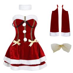 4pcs Women's Sexy Santa Girl Strapless High Waist Mini Dress Christmas Costume XT18563