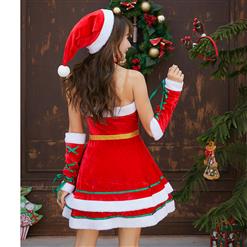 4pcs Women's Candy Cane Sweetheart Bodice Santa Girl Mini Dress Christmas Costume XT19994