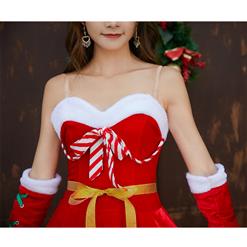 4pcs Women's Candy Cane Sweetheart Bodice Santa Girl Mini Dress Christmas Costume XT19994
