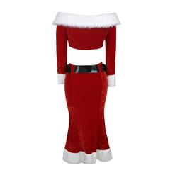 Sexy Red Christmas Santa Girl Crop Top and Skirt Costume XT3040