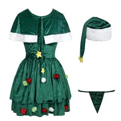 Cute Green Christmas Tree Dress Costume XT9729