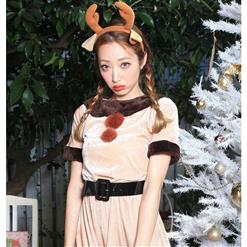Lovely Girl Beige Christmas Reindeer Costume XT9827