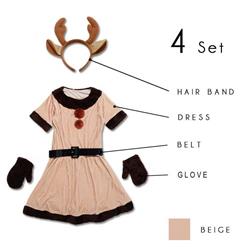 Lovely Girl Beige Christmas Reindeer Costume XT9827