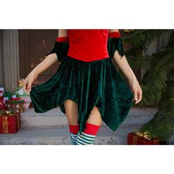 4pcs Sexy Red And Green Halter Deep V-neck Backless Leaf Cutting Christmas Costume XT9883