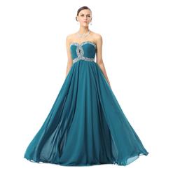 2018 Noble Blue Sweetheart Sleeveless Beading Chiffon Floor-Length Prom Dresses Y30035