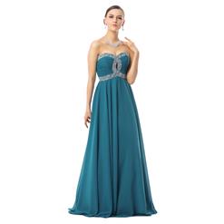 2018 Noble Blue Sweetheart Sleeveless Beading Chiffon Floor-Length Prom Dresses Y30035