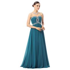 2018 Noble Blue Sweetheart Sleeveless Beading Chiffon Floor-Length Prom Dresses Y30035