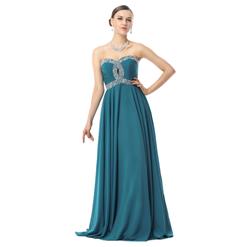 2018 Noble Blue Sweetheart Sleeveless Beading Chiffon Floor-Length Prom Dresses Y30035