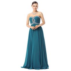 2018 Noble Blue Sweetheart Sleeveless Beading Chiffon Floor-Length Prom Dresses Y30035