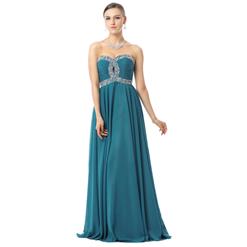 2018 Noble Blue Sweetheart Sleeveless Beading Chiffon Floor-Length Prom Dresses Y30035