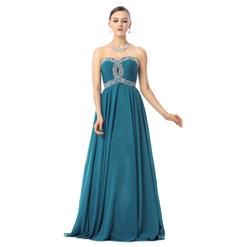 2018 Noble Blue Sweetheart Sleeveless Beading Chiffon Floor-Length Prom Dresses Y30035